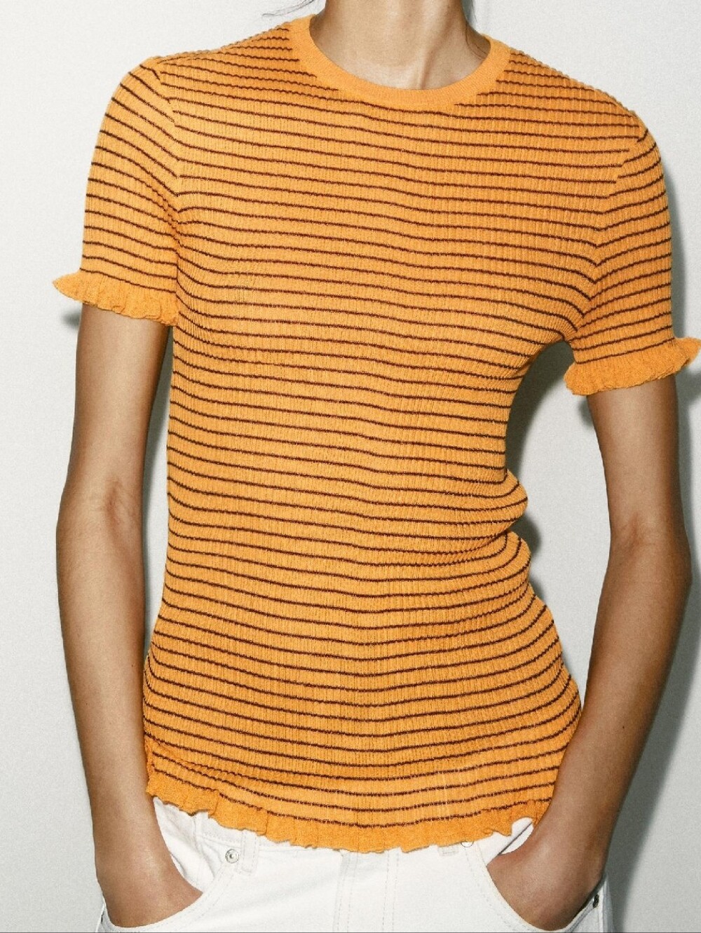 Nwot! Zara Striped Short Sleeve Rib Knit Top